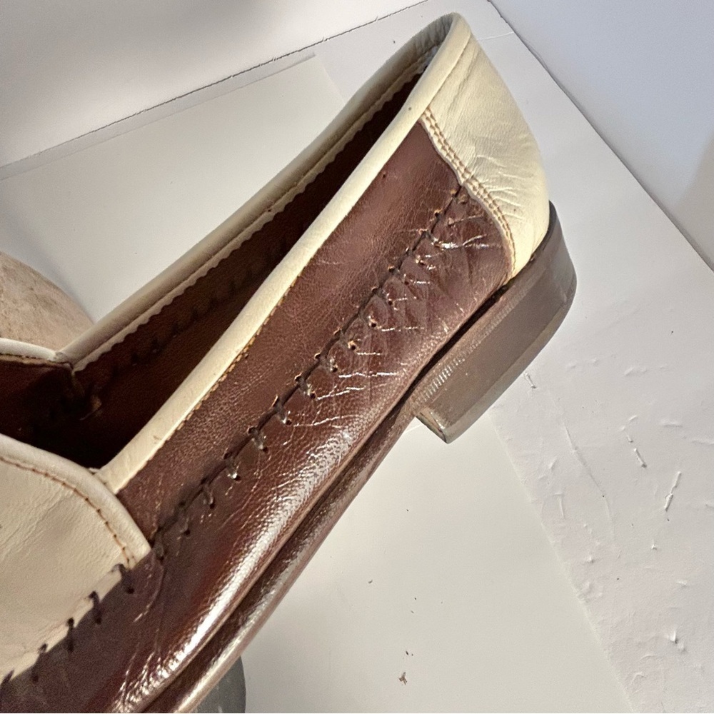 Vtg Maggio & Rossetto Mens Size 6.5 Loafers Brown Ivory Whipped Stitching Detail - Picture 10 of 11